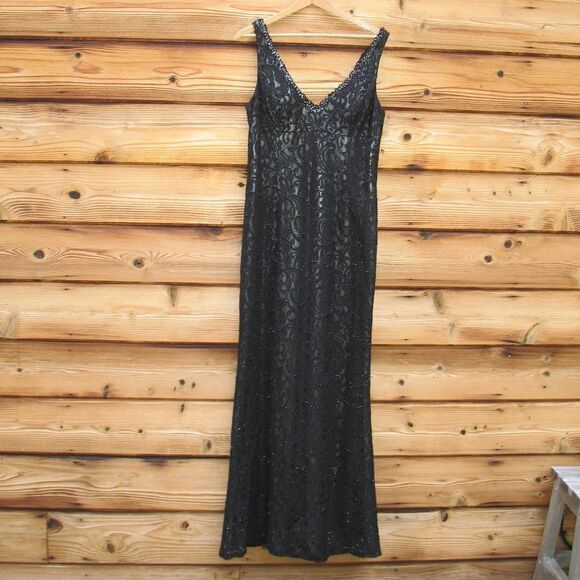 Aidan Mattox Black Beaded Full Length Gown Dress - Picture 2 of 9